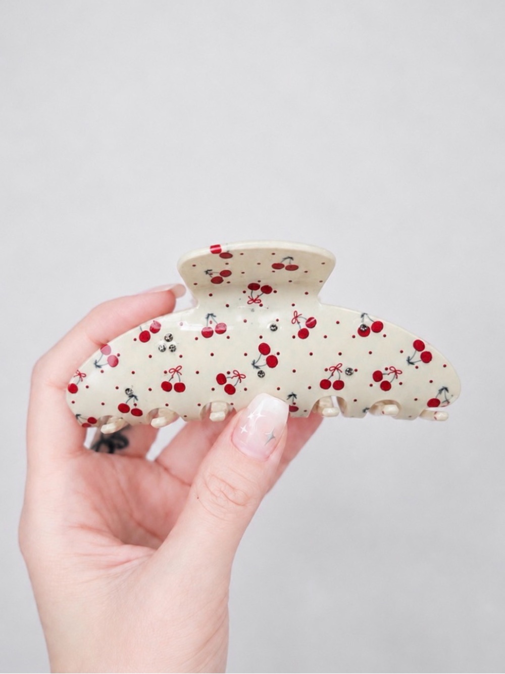 Softgirl Cherry Bow Rhinestone Acetate Hair Claw Clip